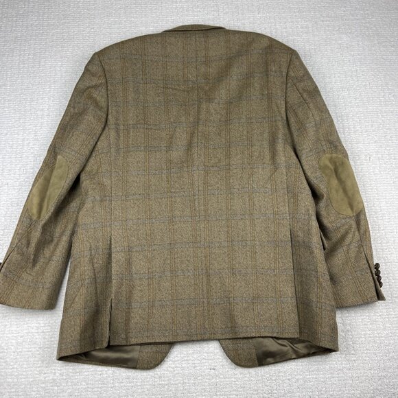 VTG ROY ROBSON Germany Made elbow patches Wool Blazer Plaid Golden Brown Read* - Picture 12 of 16